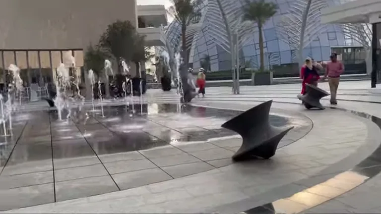 Смотровая The View at The Palm: фонтан, пальма.